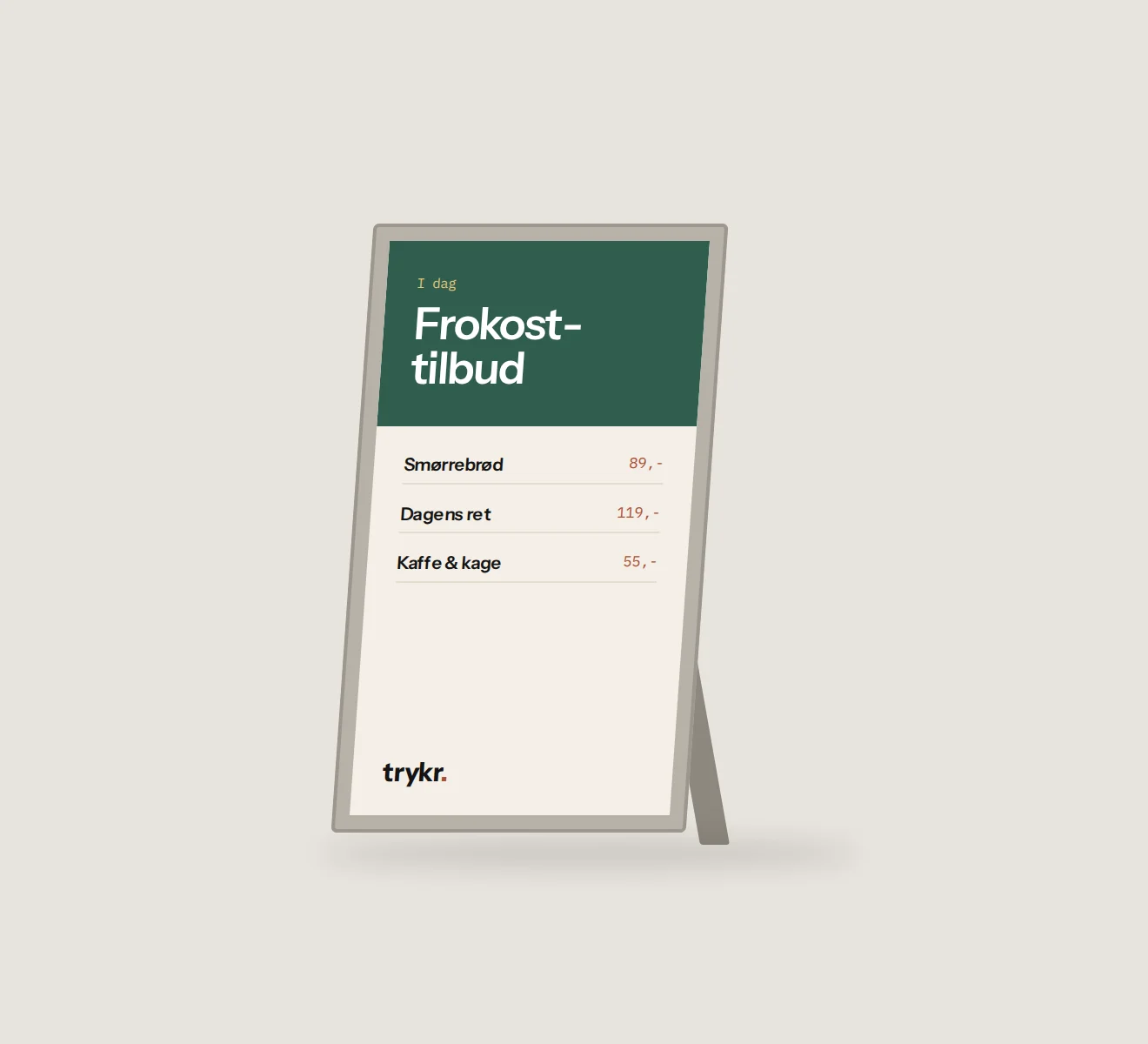 A-skilt i aluminium med menuplakat