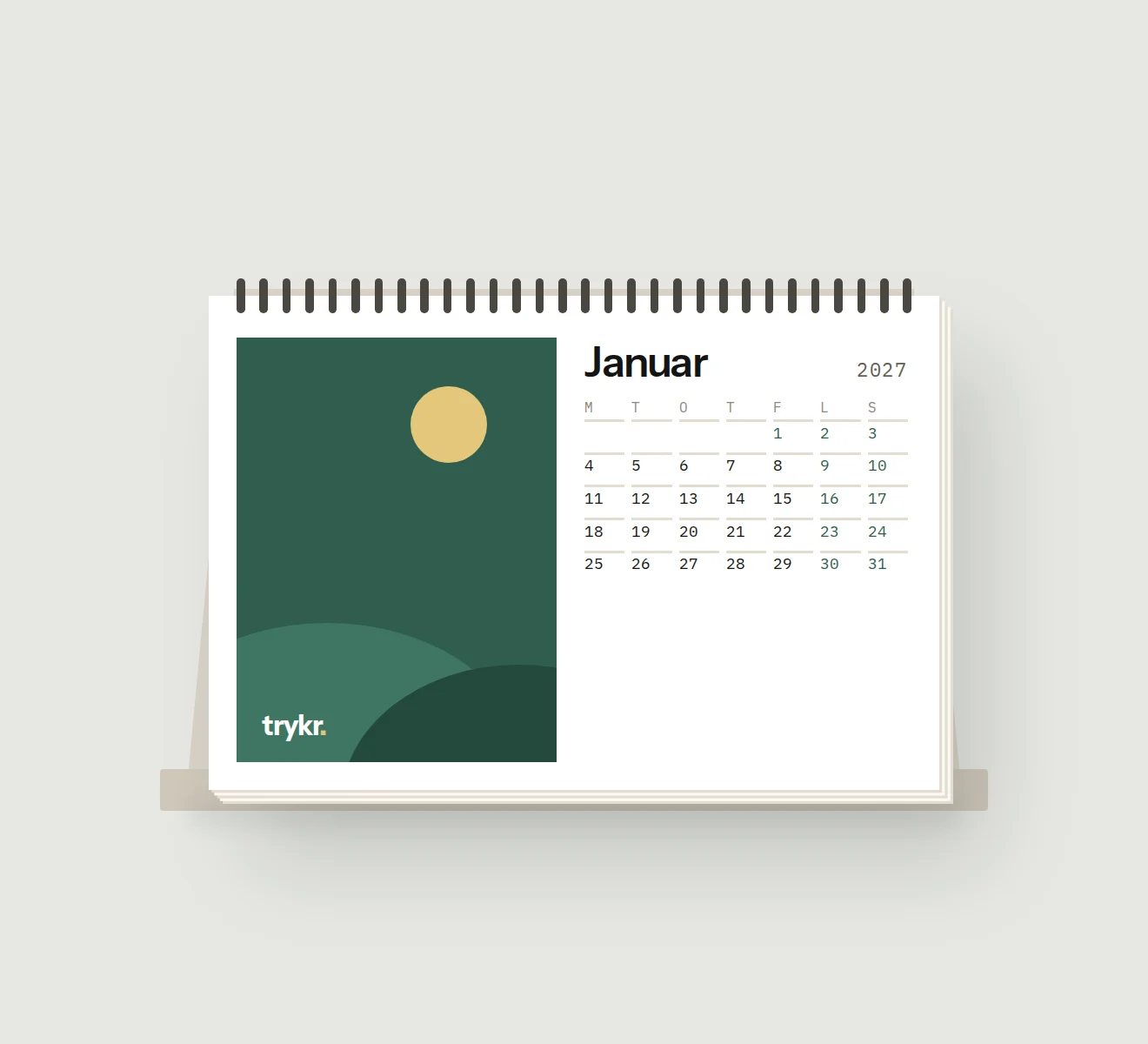 Bordkalender i A5 på stående fod
