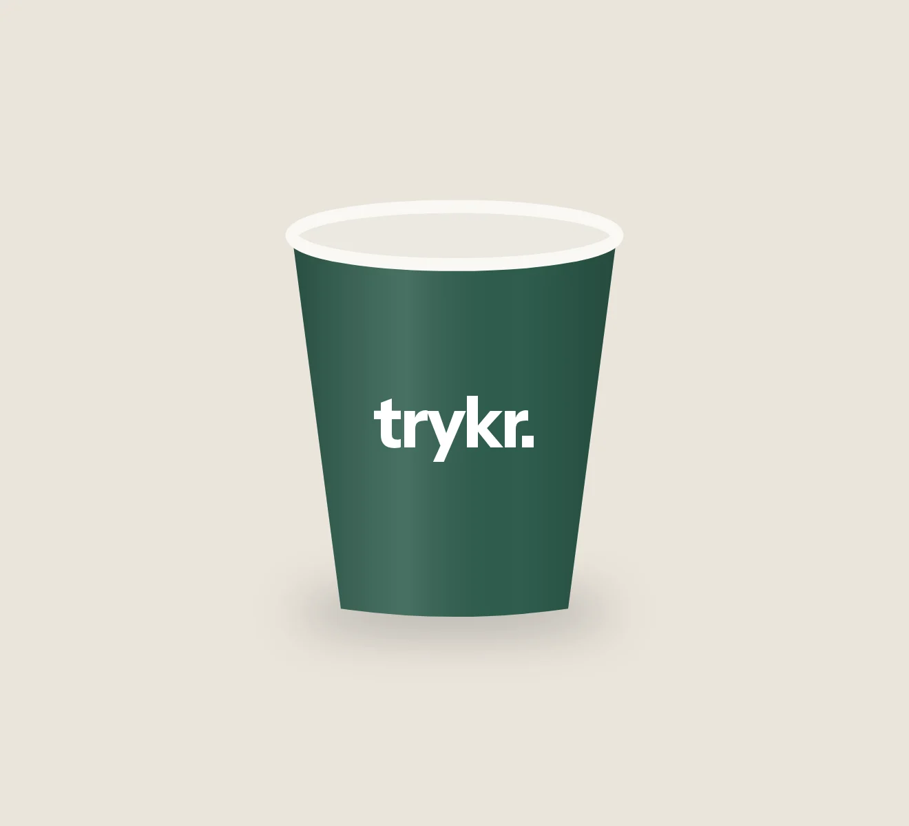 Papirkop med låg og logo trykt rundt om koppen