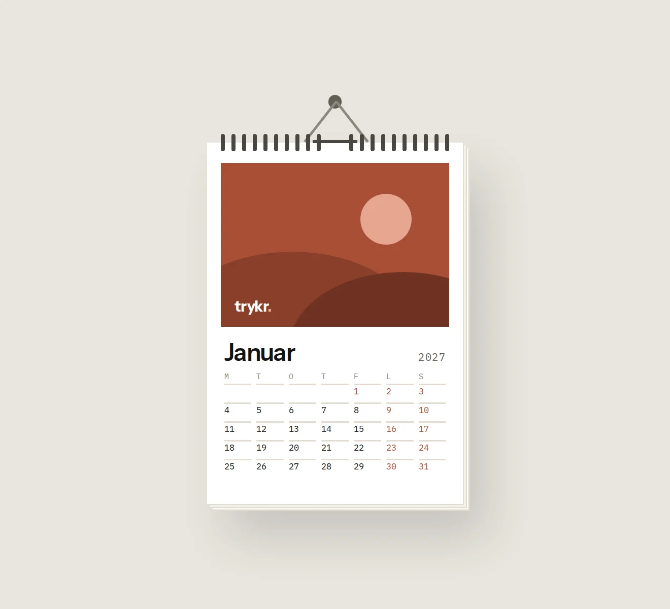 Vægkalender med månedsopslag