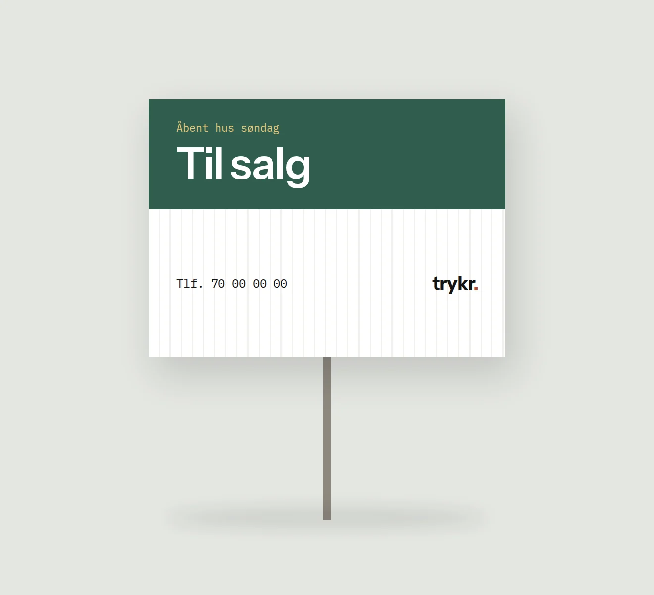 Til salg-skilt i kanalplast på et spyd
