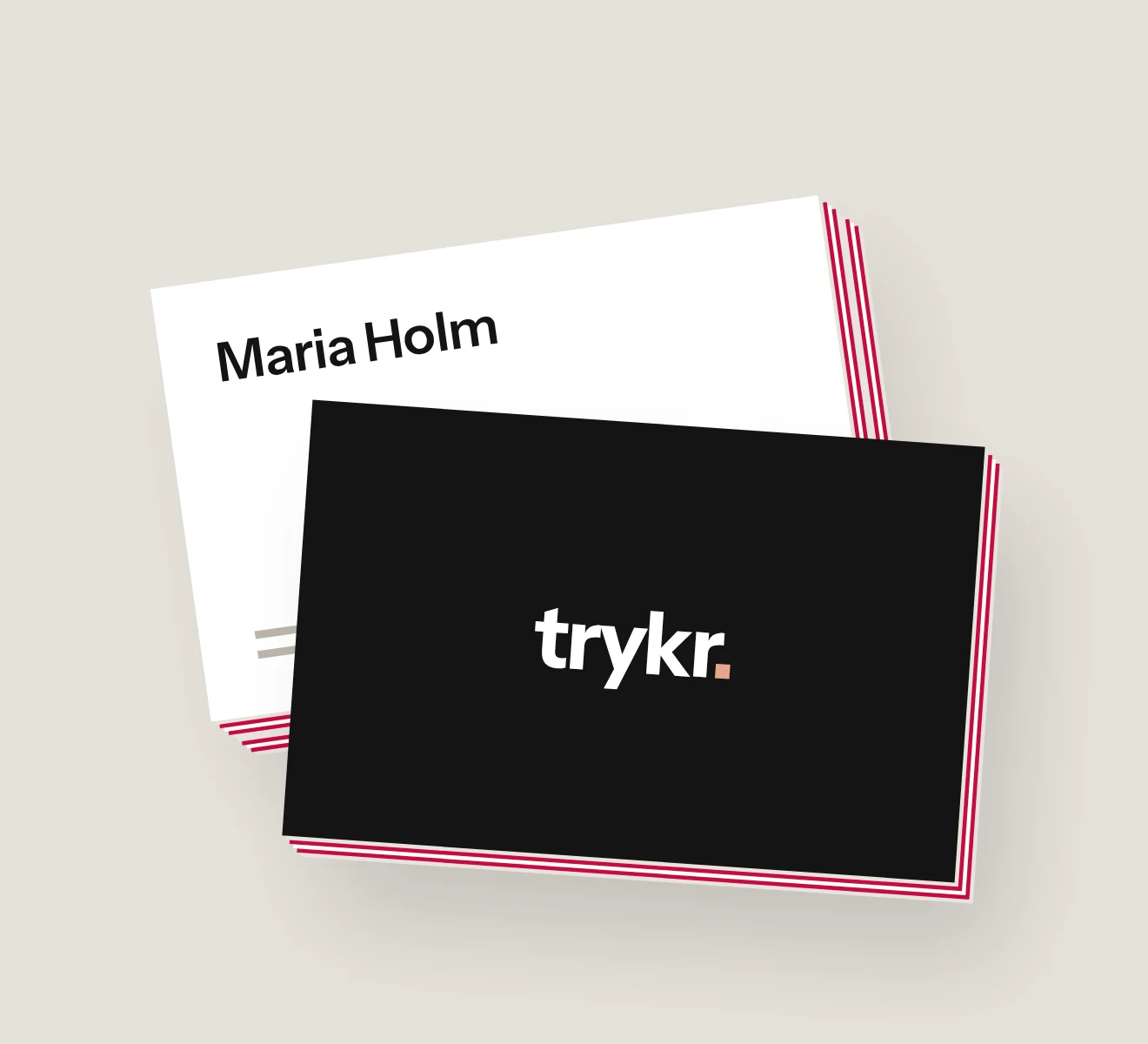 Tykke visitkort, hvor kanten viser et farvet lag i midten