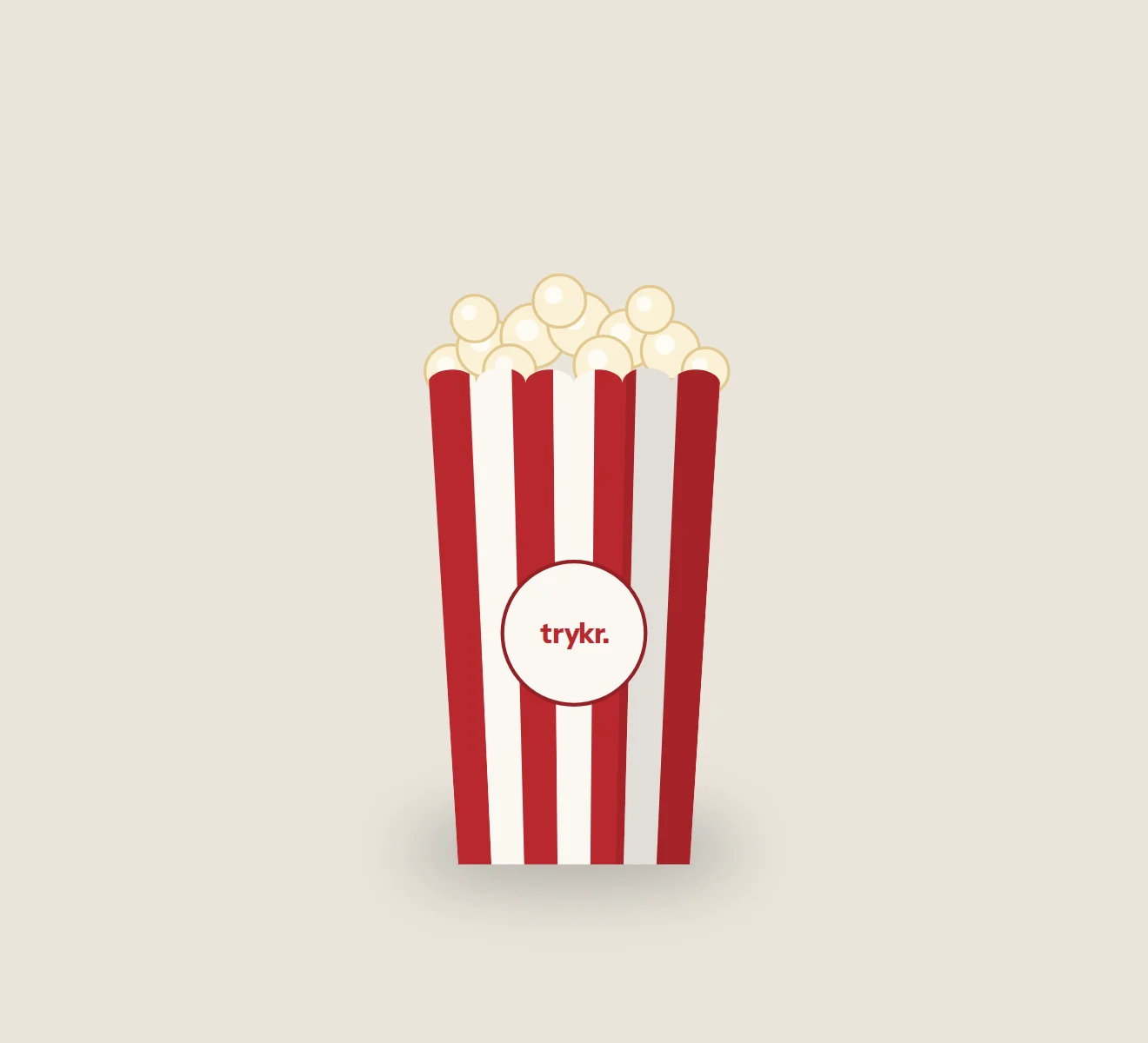 Stribet popcornbæger med logo og popcorn